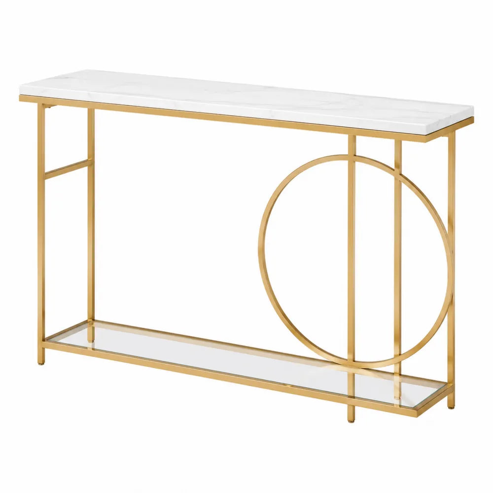 Mesa consola de mármol y metal dorado, 120x30x80 cm