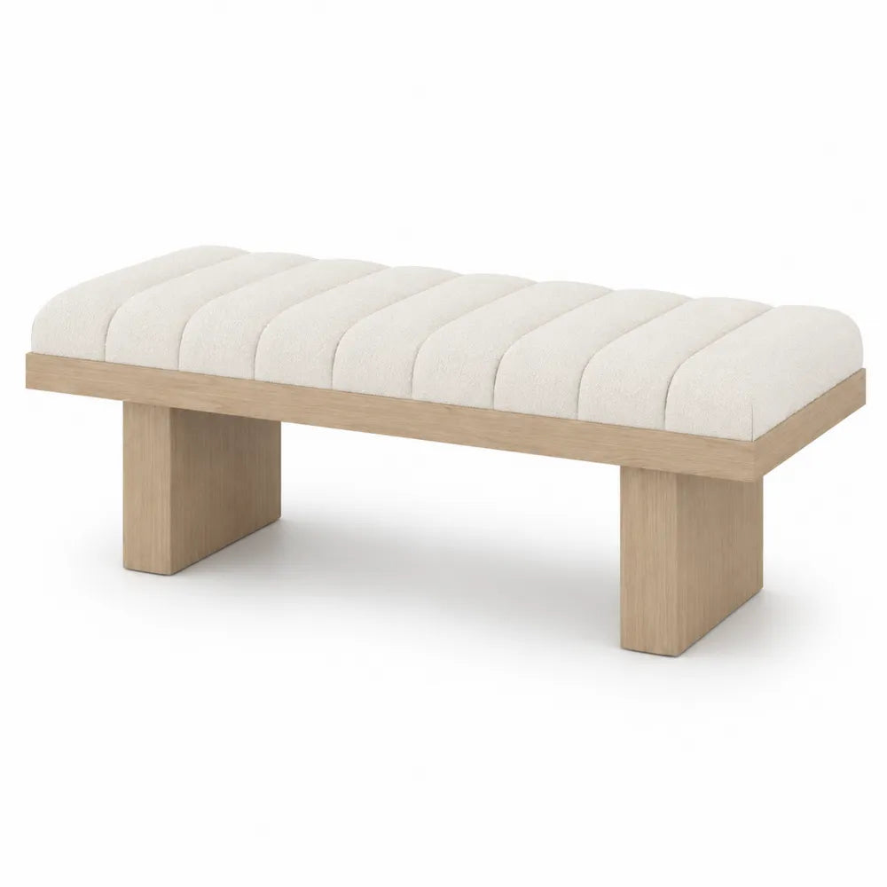 Banco de madera y poliéster beige 120x40x45 cm