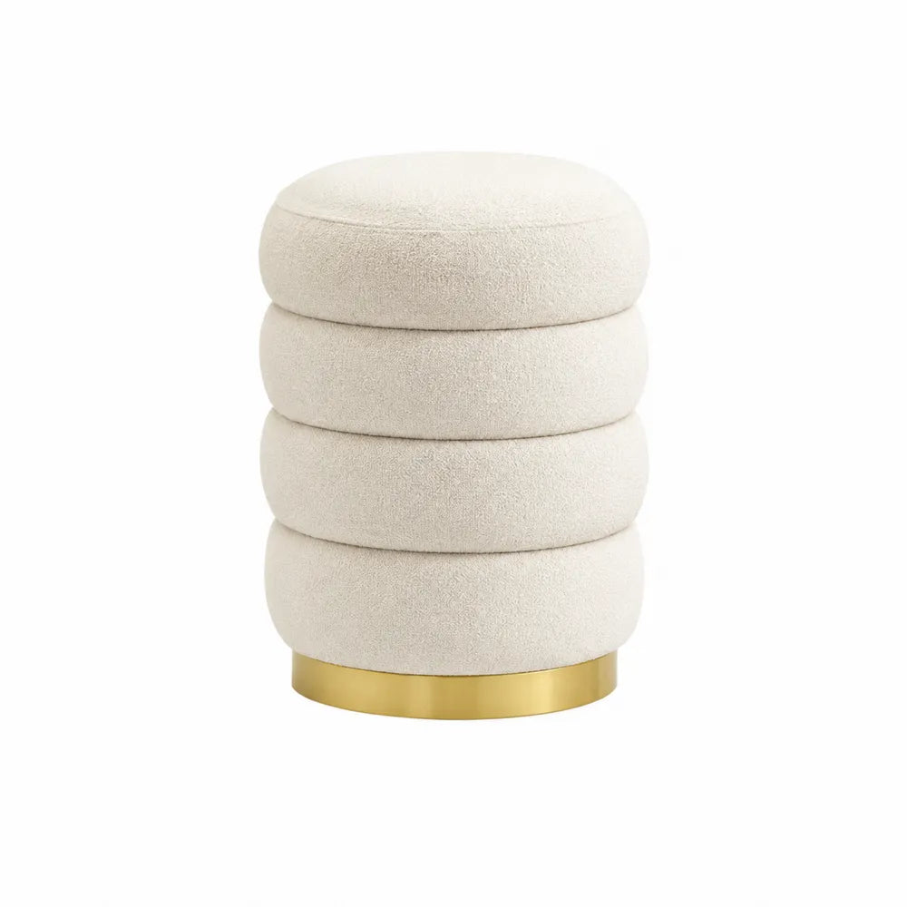 Taburete de tela de poliéster beige con base dorada