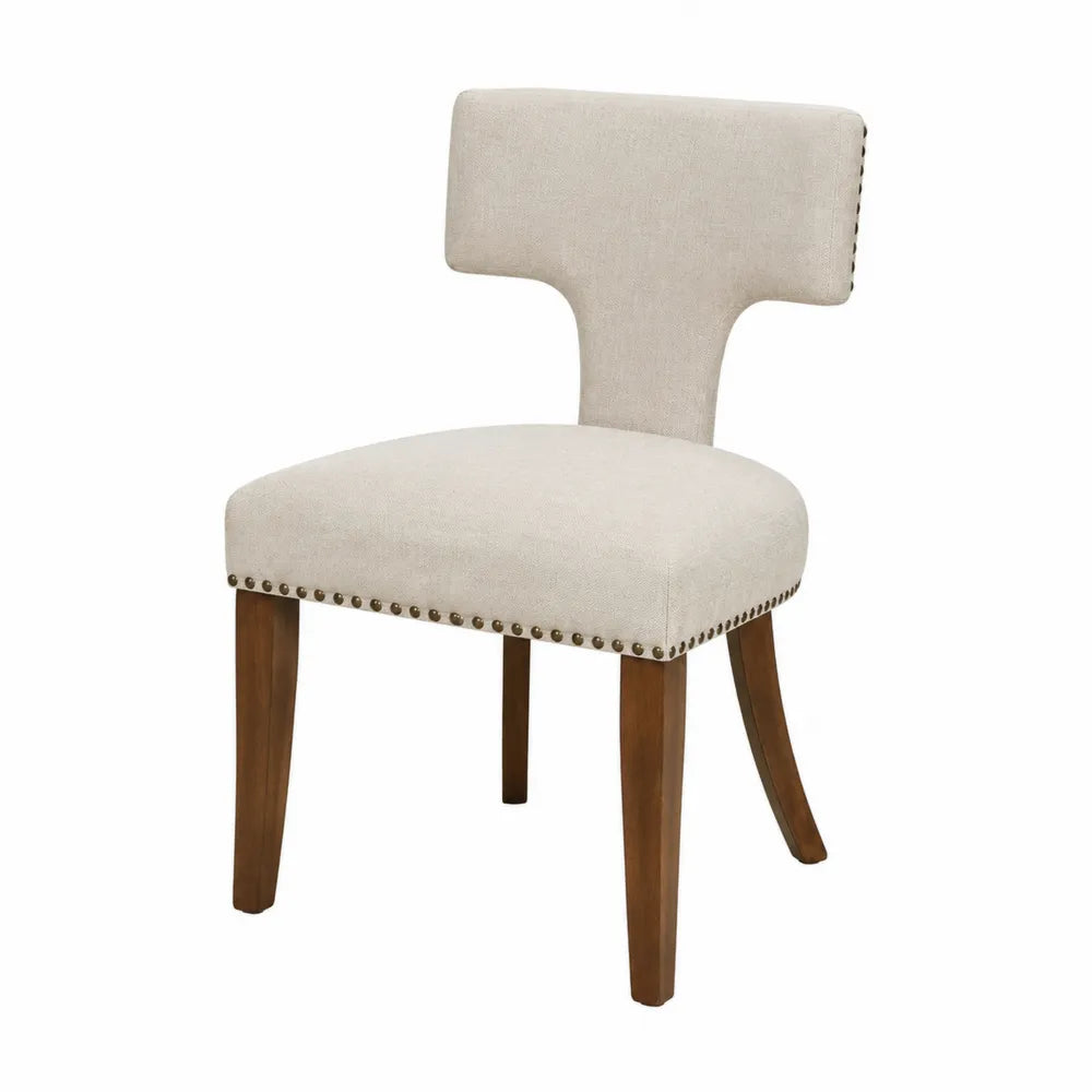 Silla de lino beige con patas de madera