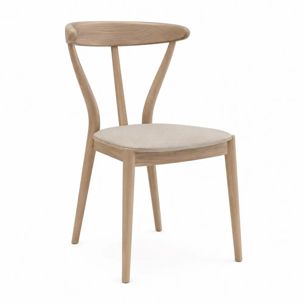 Silla de madera maciza con asiento de tela beige