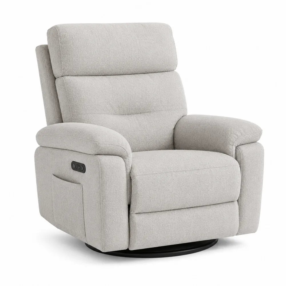 Sillón reclinable giratorio de tela gris claro