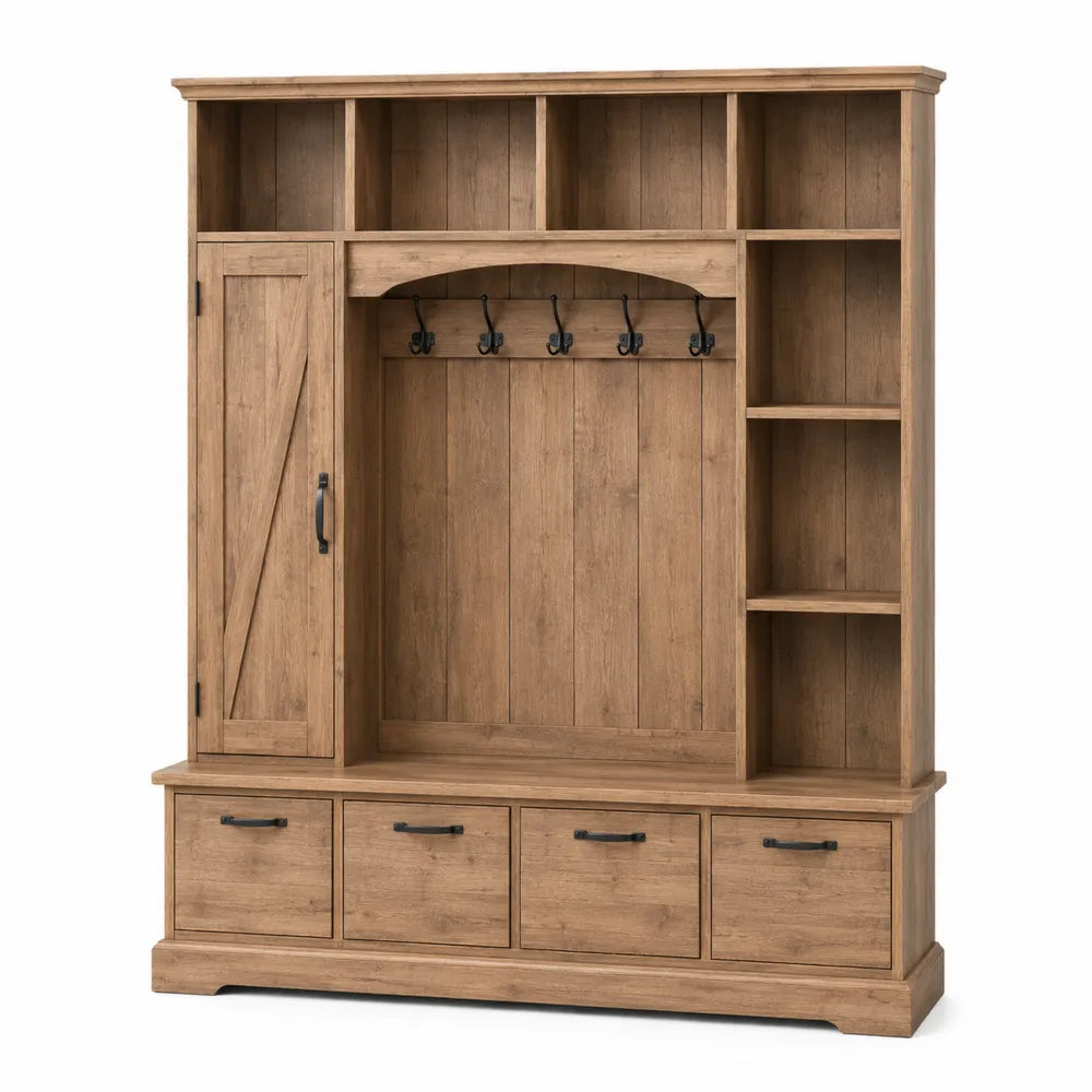 Armario de madera con ganchos y compartimentos 180x120x40 cm