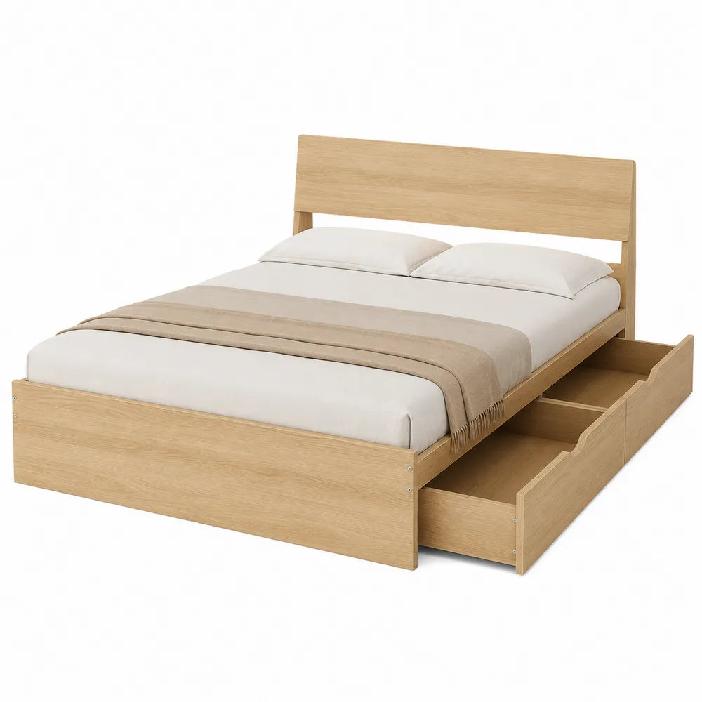 Cama doble de madera de roble con cajones de almacenamiento 200x160x100 cm