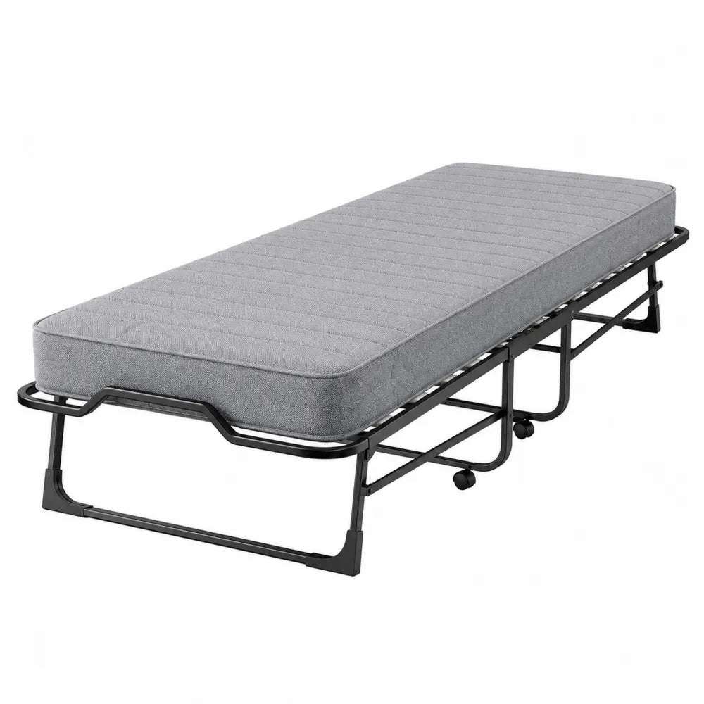 Cama individual plegable de metal y poliéster gris 190x80x40 cm