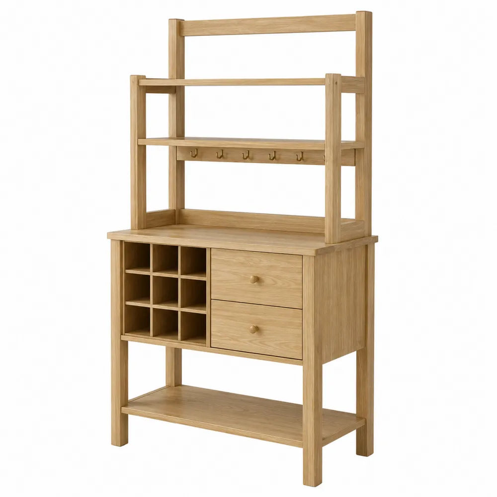 Aparador de Madera Maciza de Roble con Compartimentos y Cajones