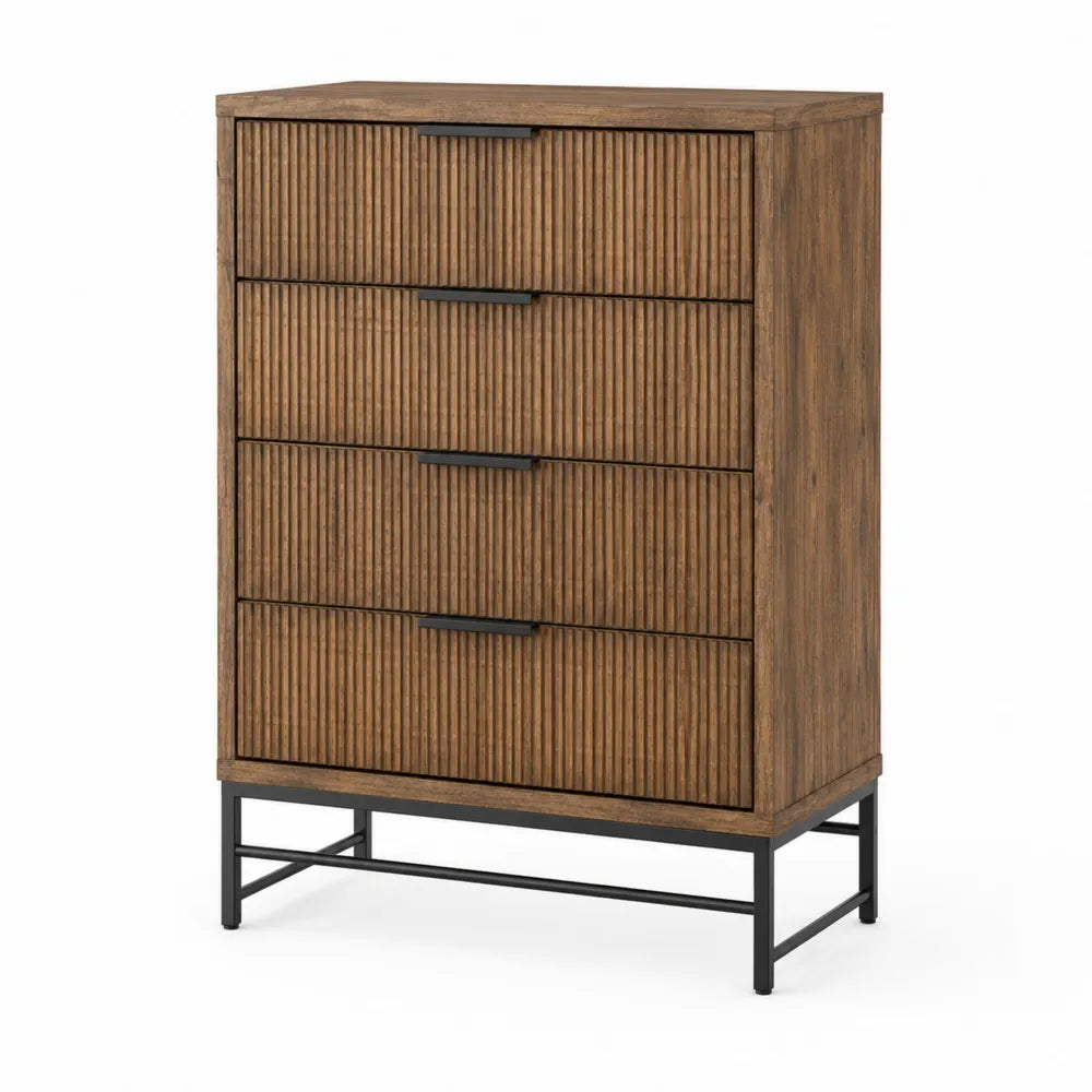 Cómoda de Madera de Roble y Metal Marrón 4 Cajones