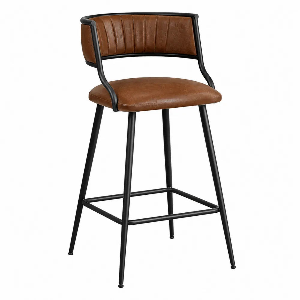 Taburete de Metal Negro y Cuero PU Marrón 104 cm