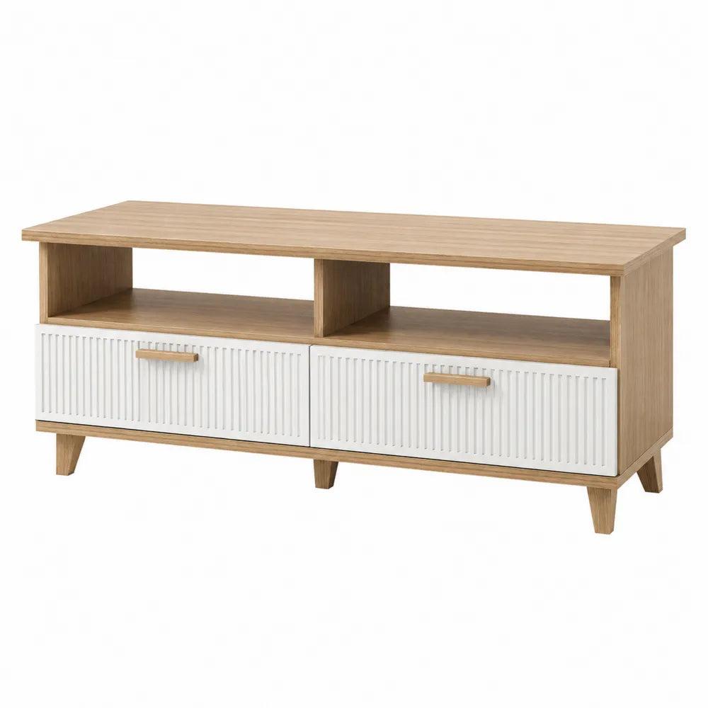 Mueble de TV de madera laminada y MDF con cajones blancos 120x40x50 cm