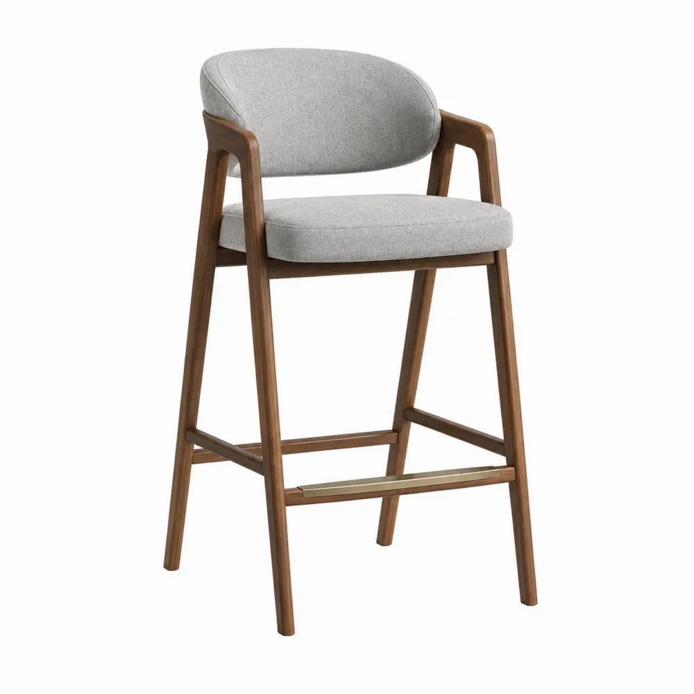 Taburete de bar de madera con asiento de poliéster gris