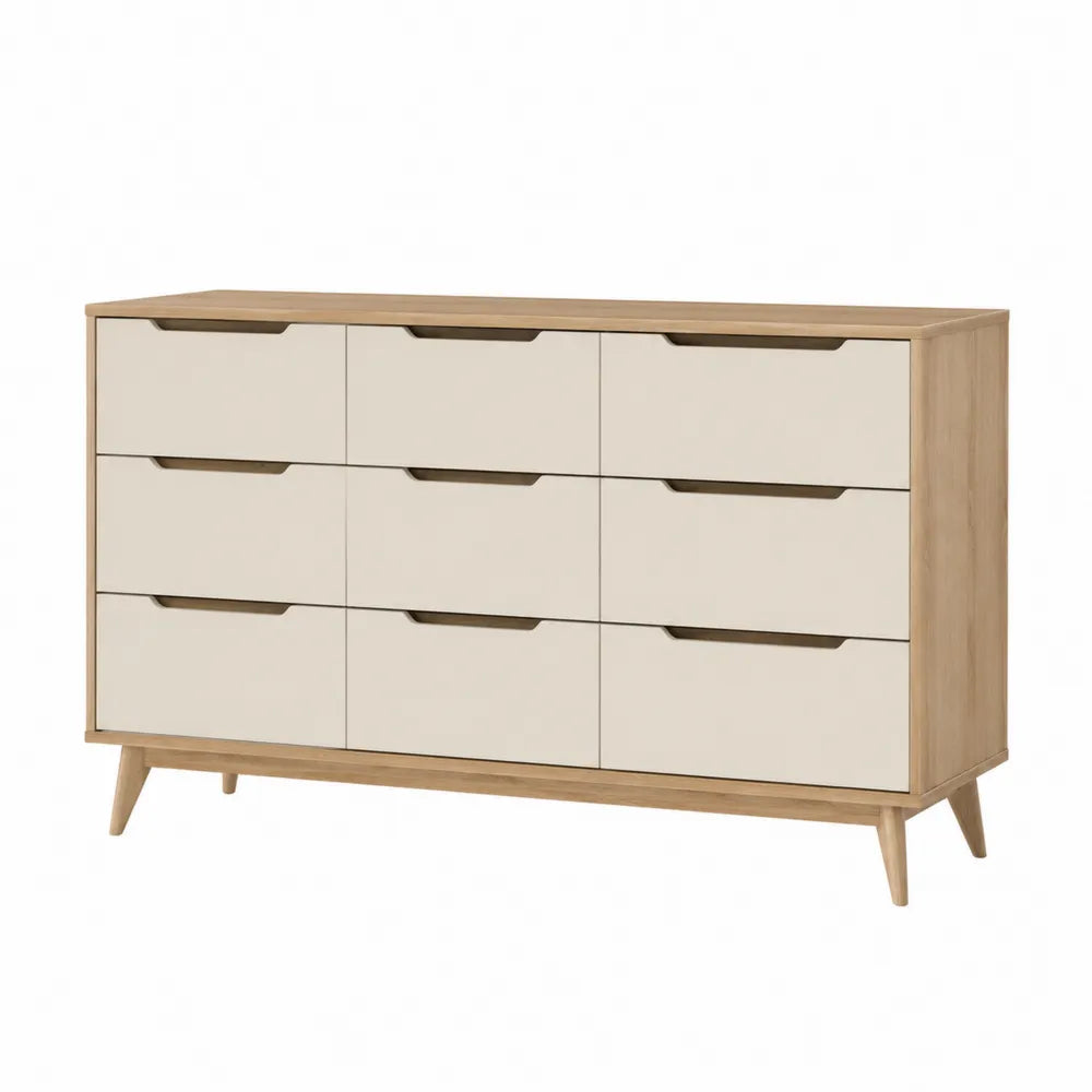 Cómoda de 9 cajones de madera y MDF beige