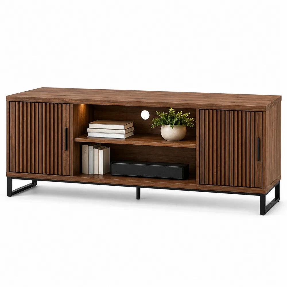 Aparador TV madera nogal y metal 150 cm