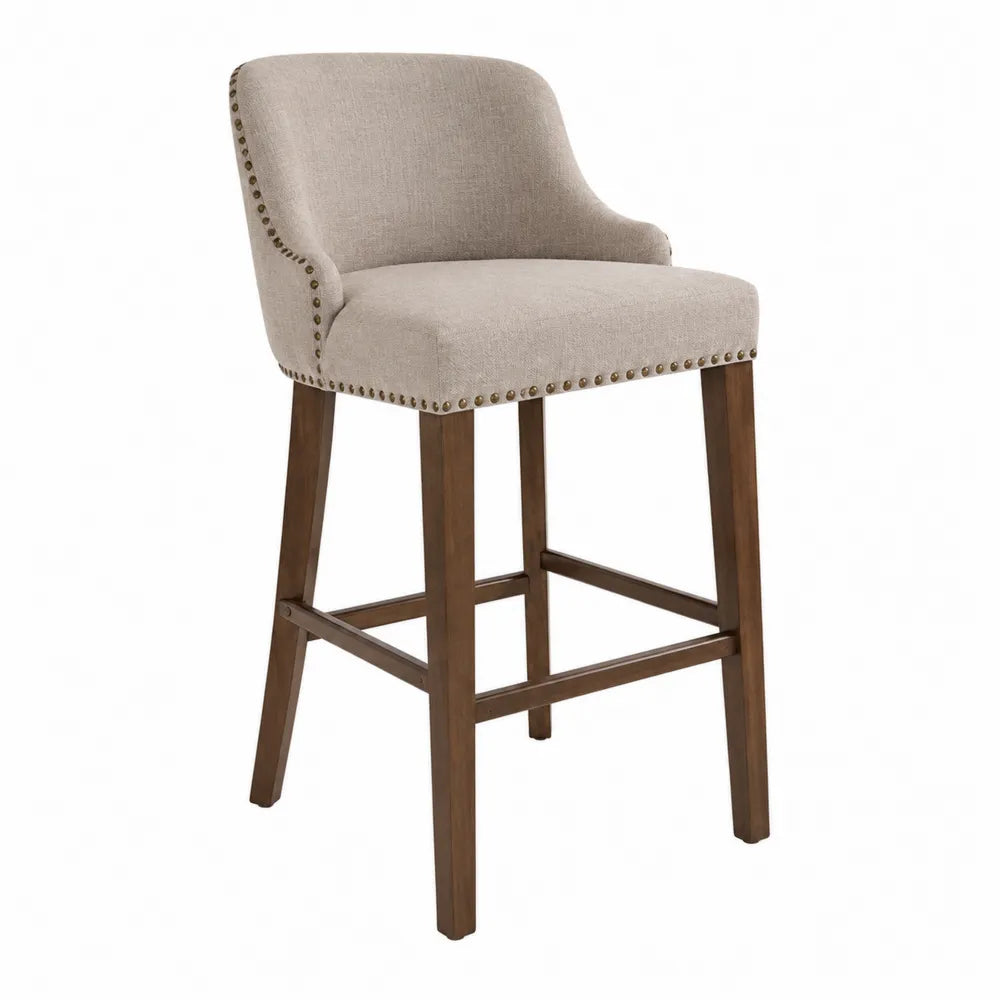 Taburete Beige de Madera y Tela