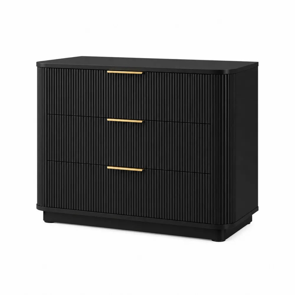 Cajonera de MDF Negro con Asas de Metal Doradas 100x40x80 cm