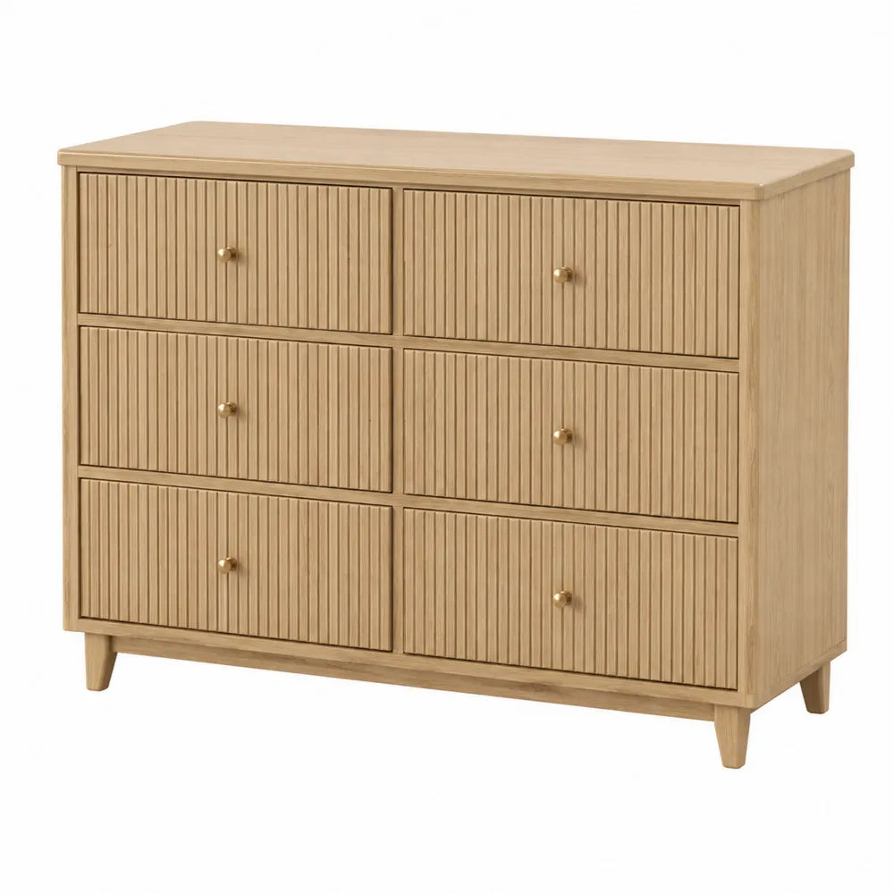 Cómoda de Madera de Roble Natural con 6 Cajones