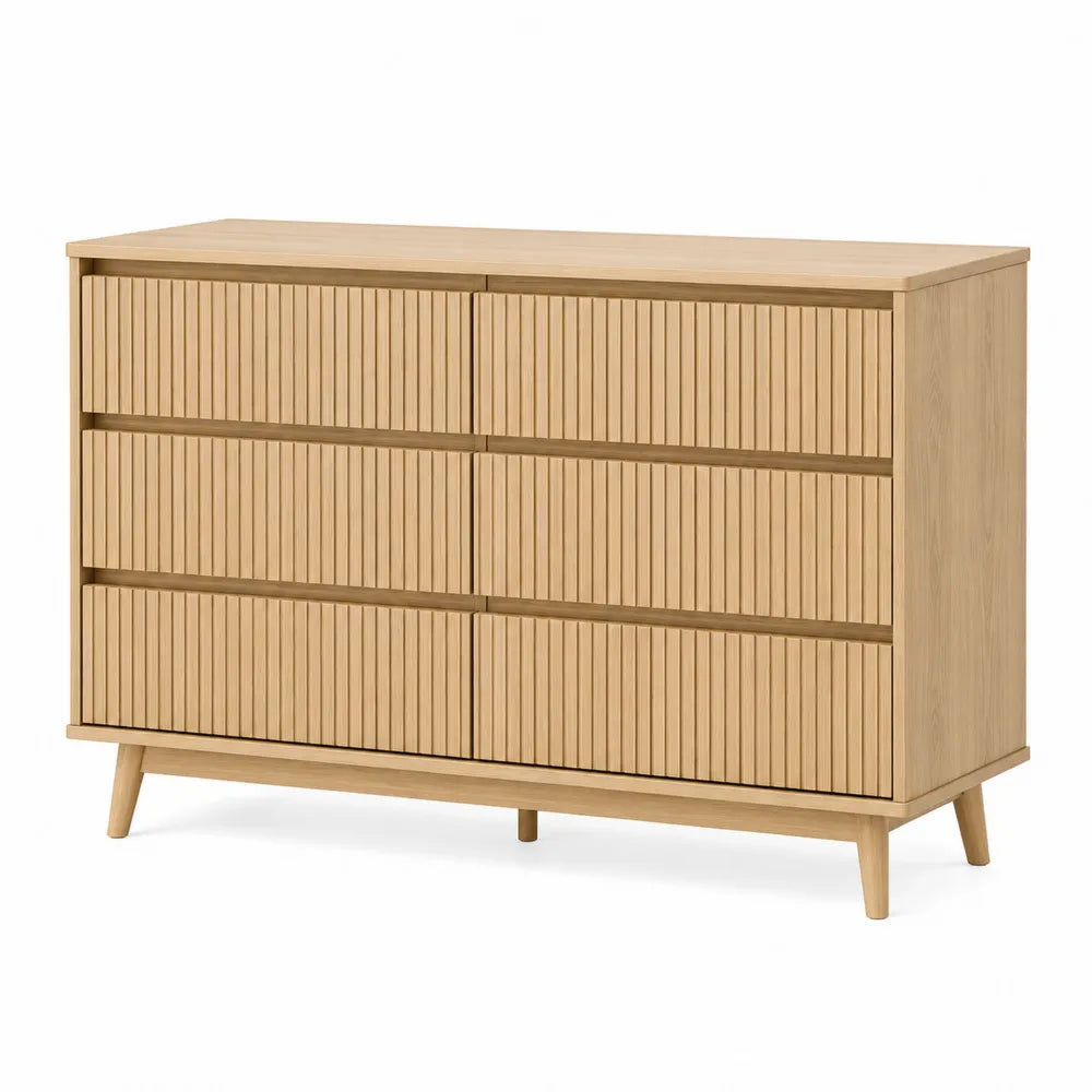 Cómoda de madera de roble con 6 cajones 120x40x80 cm