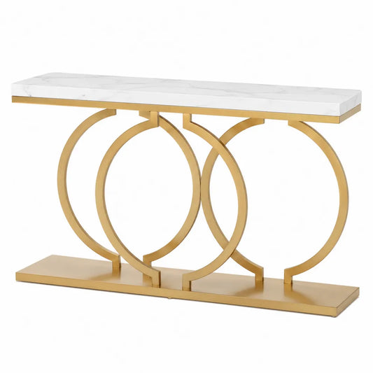 Mesa consola de mármol blanco y acero dorado