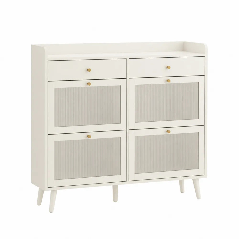 Zapatero de Madera Blanco con 4 Puertas y 2 Cajones