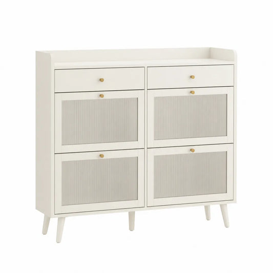 Zapatero de Madera Blanco con 4 Puertas y 2 Cajones