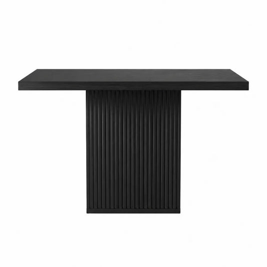 Mesa de comedor de madera negra con base ranurada 180x90x75 cm