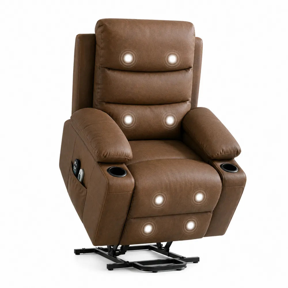 Sillón reclinable de masaje en cuero sintético marrón