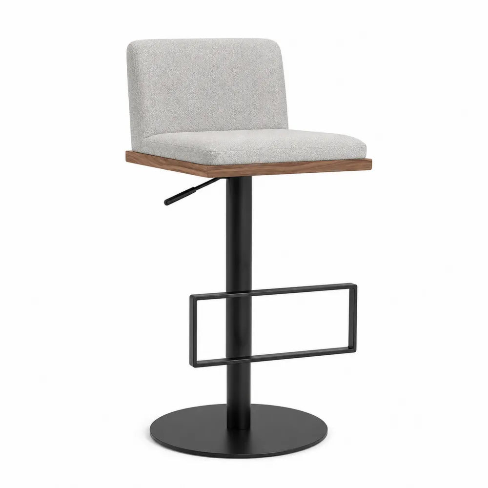 Taburete de bar con asiento de poliéster gris y base de acero negro