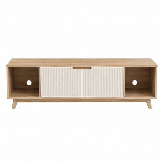 Mueble TV de madera con puertas de panel MDF 140x40x50 cm