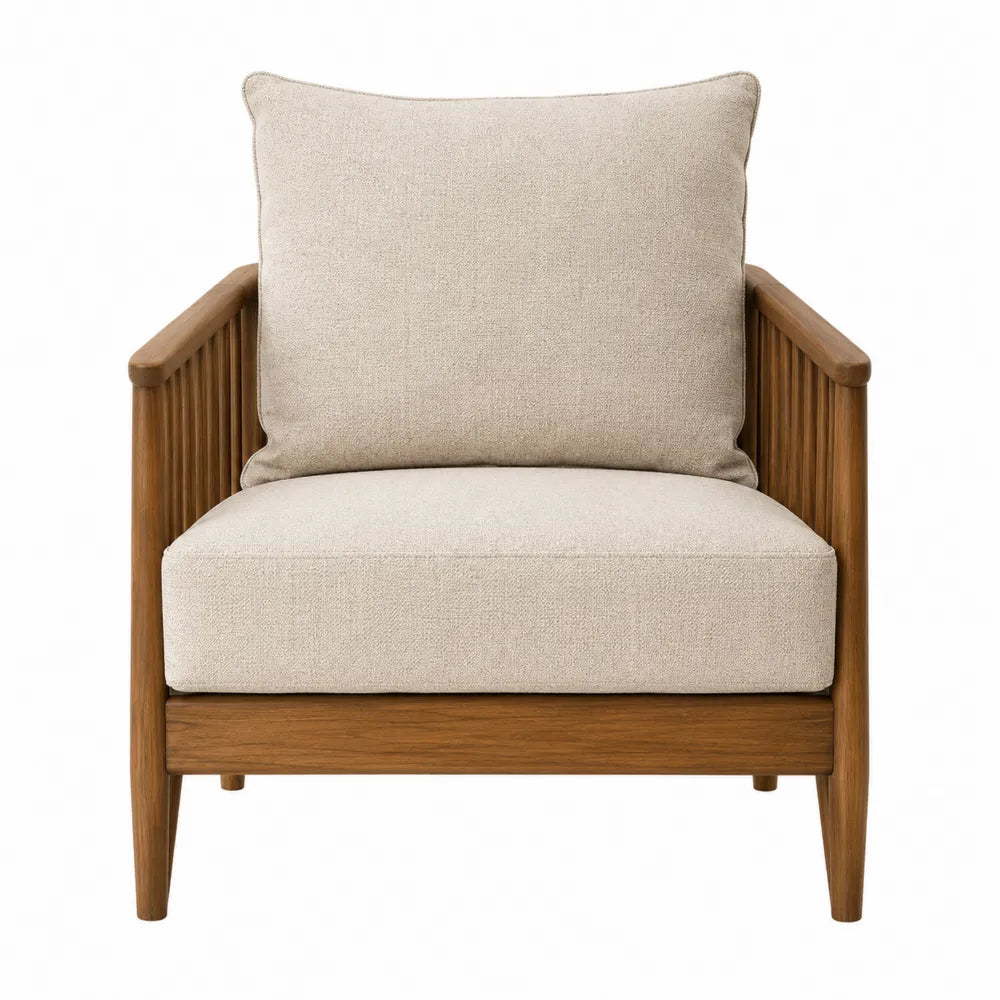 Sillón de Madera de Roble con Cojín de Lino Beige