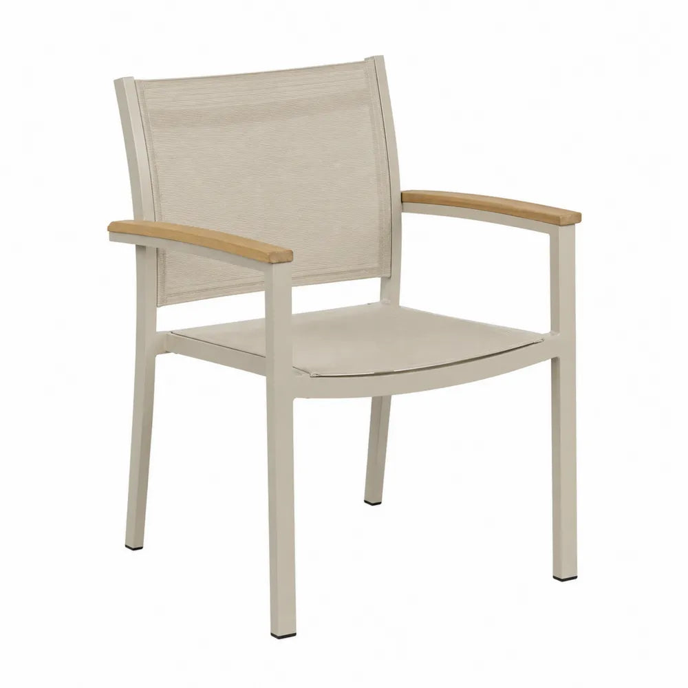 Silla de aluminio y madera con reposabrazos beige 85x58.5x60 cm