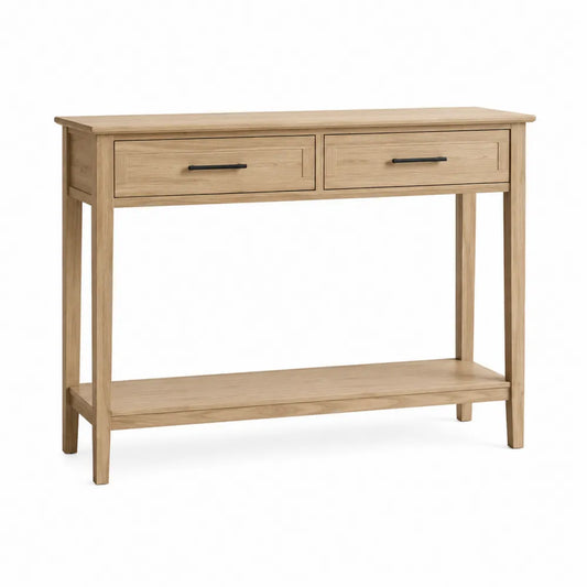 Mesa consola de madera de roble con dos cajones 100cm