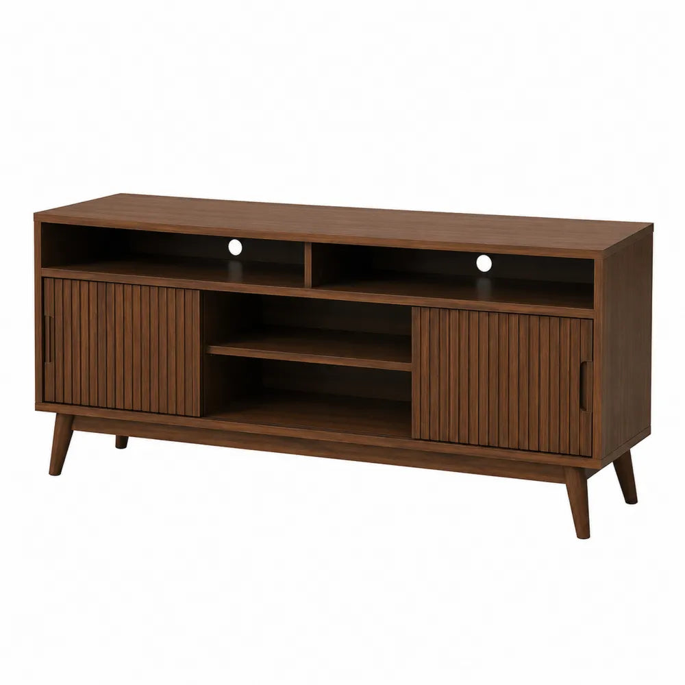 Mueble de TV de madera marrón con puertas correderas 150x40x50 cm