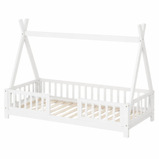 Cama infantil de madera de pino blanca con estructura tipi 190x90 cm