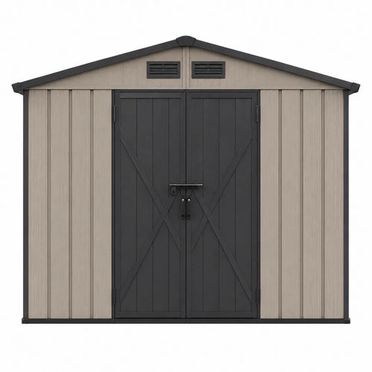 Cobertizo de almacenamiento exterior de resina con doble puerta 2.5m x 2m beige y negro