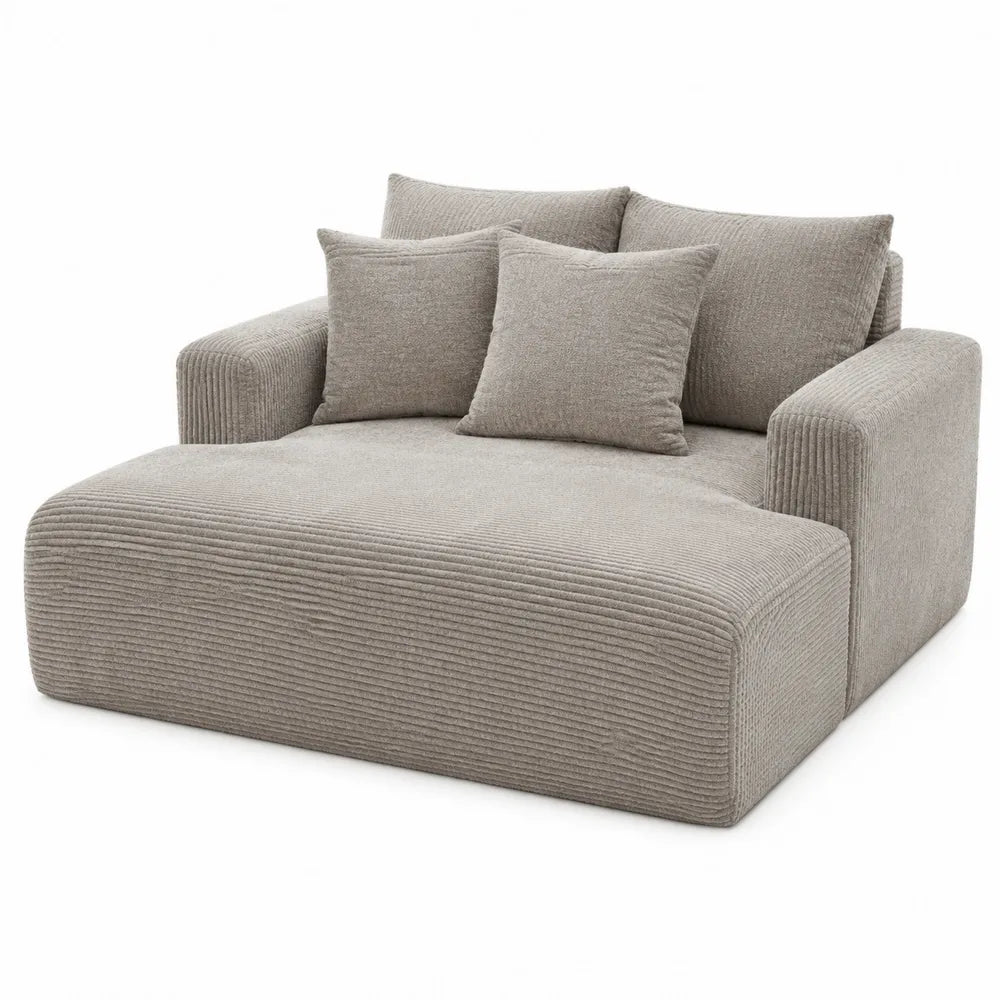 Sofá de pana gris con cojines, 150cm