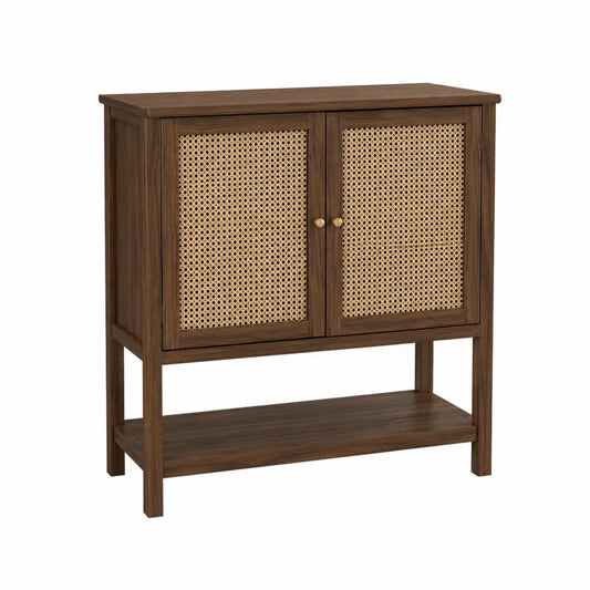 Consola de madera y ratán marrón 80x35x75 cm