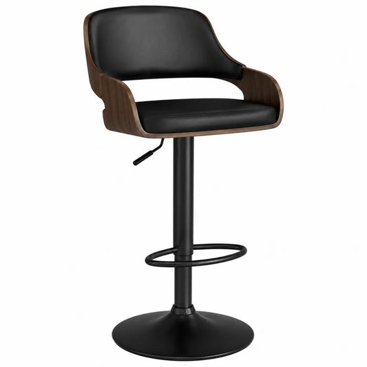 Taburete ajustable de madera y cuero sintético negro