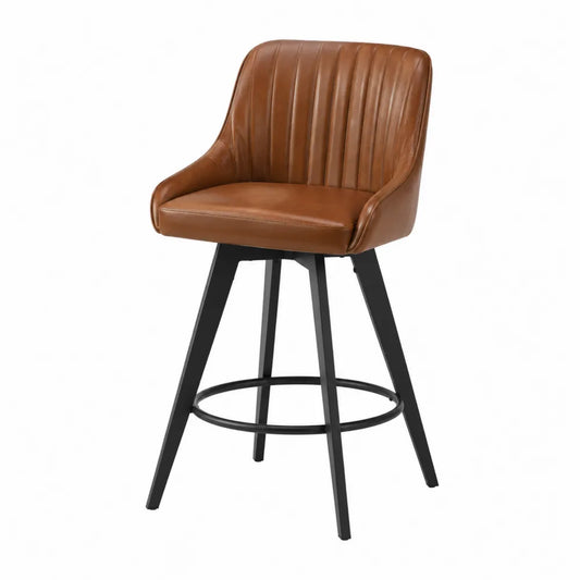 Taburete de bar giratorio de cuero sintético marrón y metal, 102 cm