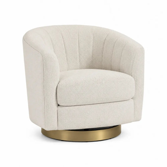 Silla giratoria de bouclé crema con base dorada