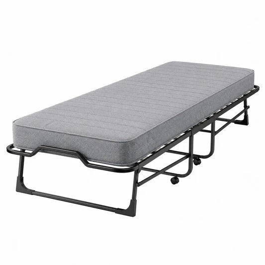 Cama individual plegable de metal y poliéster gris 190x80x40 cm