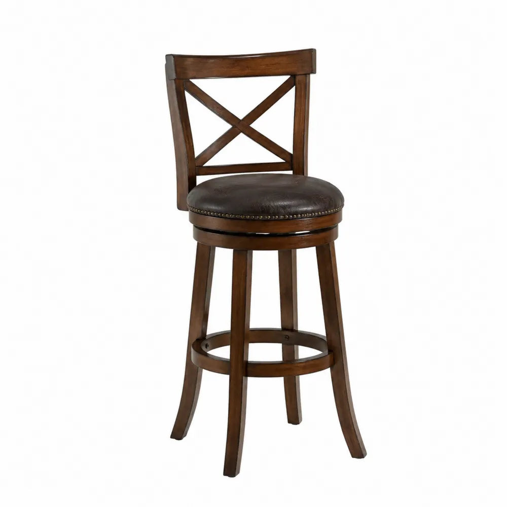 Taburete giratorio de madera y cuero sintético marrón 110 cm