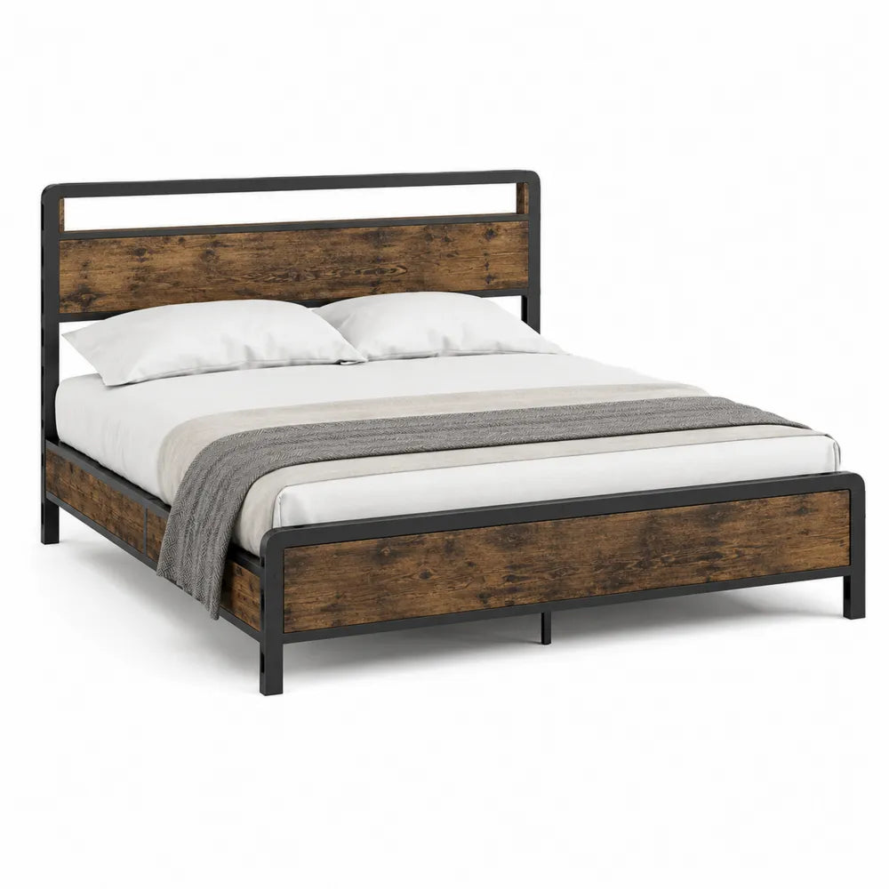 Cama doble de metal y madera de pino 200x150 cm