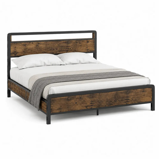 Cama doble de metal y madera de pino 200x150 cm