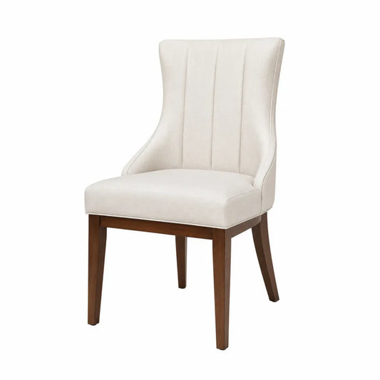Silla de comedor de madera tapizada en lino beige