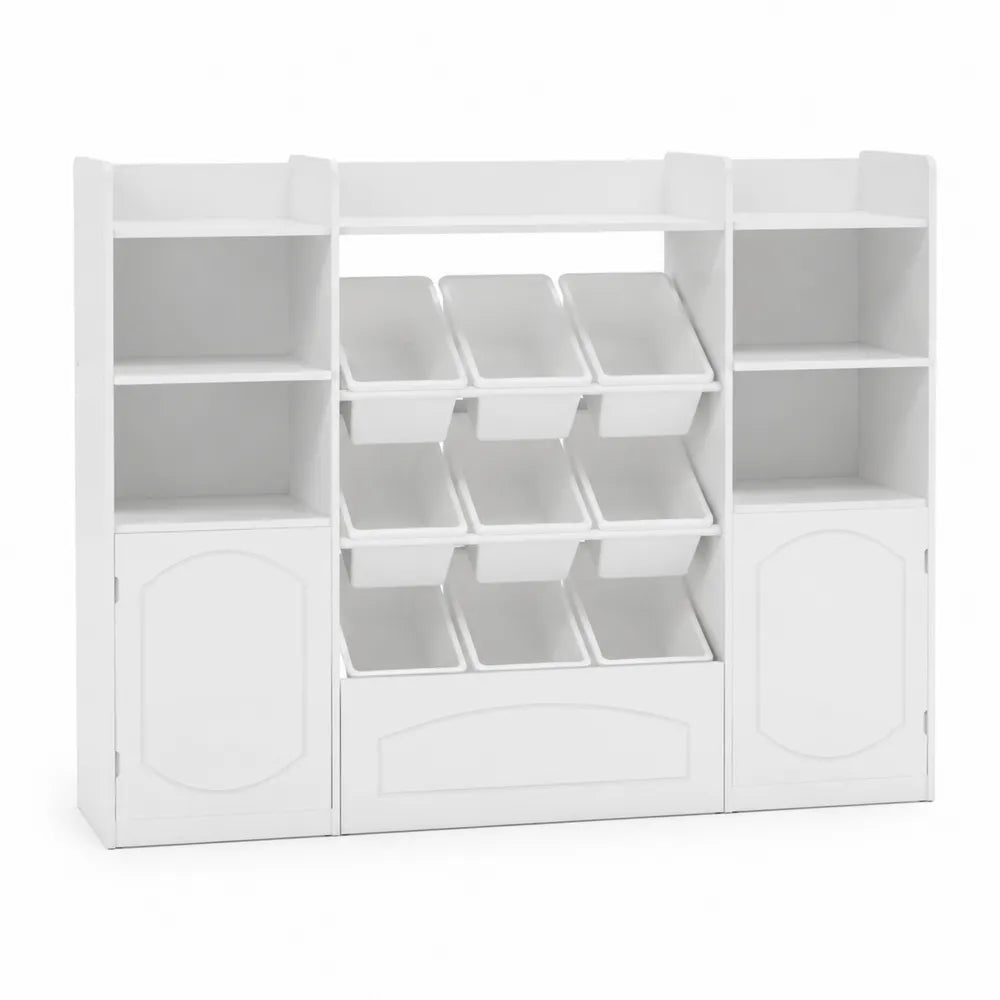 Estantería blanca de MDF con cajas de plástico PP, 109x33x83 cm