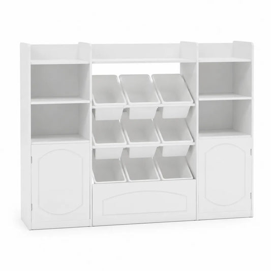 Estantería blanca de MDF con cajas de plástico PP, 109x33x83 cm