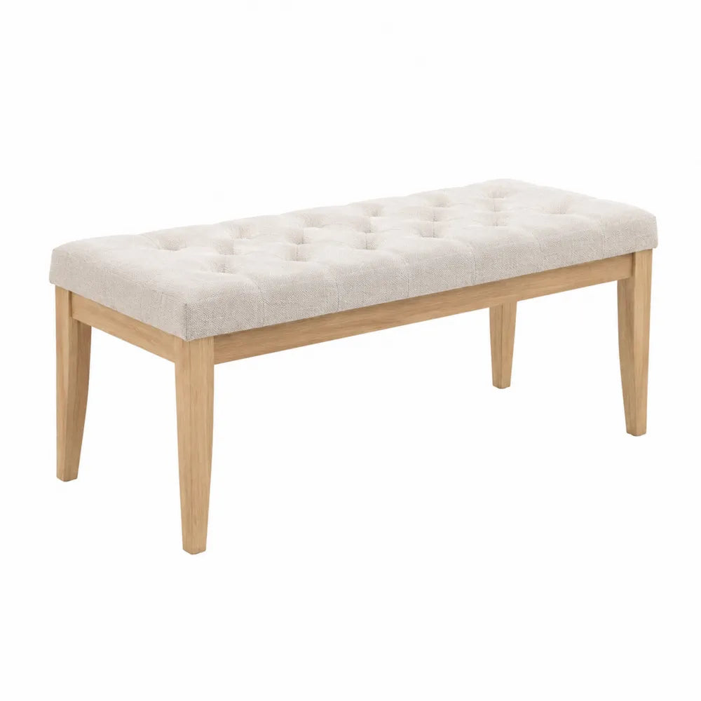 Banco de Madera de Roble con Tapizado de Lino Beige