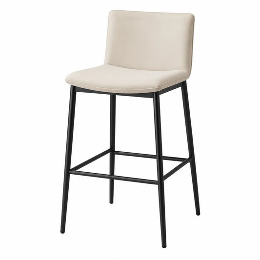 Taburete de bar beige con asiento de cuero sintético y estructura de acero