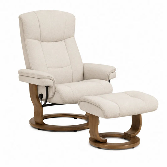 Sillón Relax de Tela Beige con Reposapiés y Base de Haya