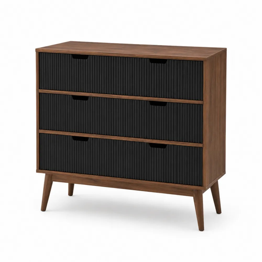 Cajonera de madera y MDF con 3 cajones negros 80x90x40 cm