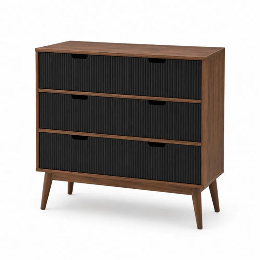 Cajonera de madera y MDF con 3 cajones negros 80x90x40 cm